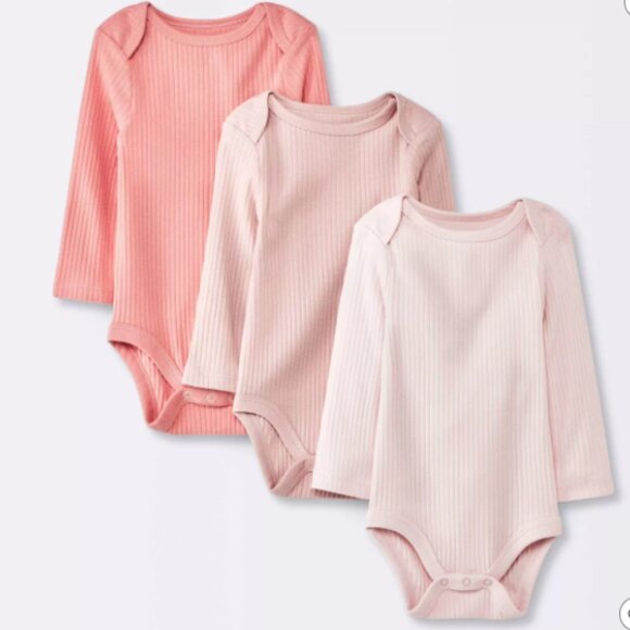 Baby Long Sleeve Bodysuit Snap crotch 6-9 Mo - Set of 3 NWT Pink Taupe Neutrals - Picture 1 of 7